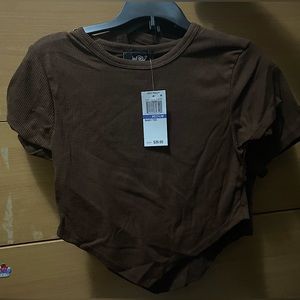 Just Polly Brown Cropped Baby Tee with Triangle Cut Out (Front only)